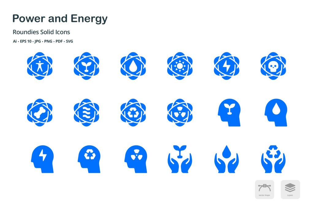 环保节能表示系列创意剪影图标源文件下载Energy and Power Roundies Solid Glyph Icons