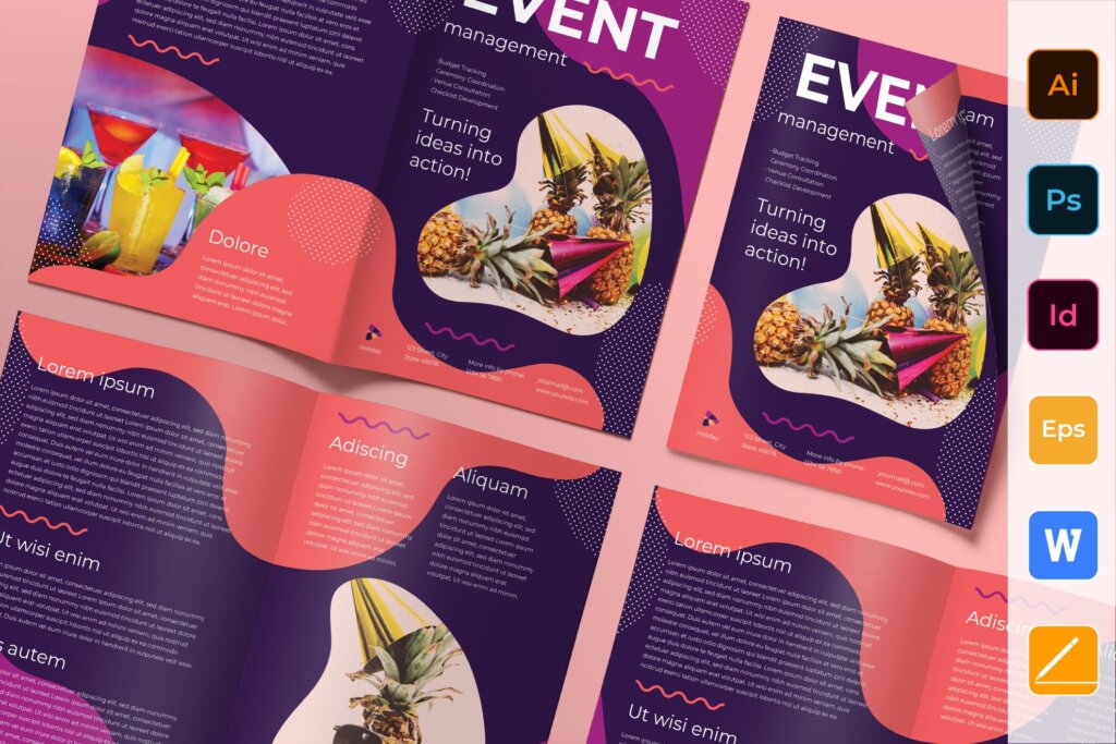 美食奶茶水果茶新产品上市宣传折页模板素材下载Event Management Brochure Bifold