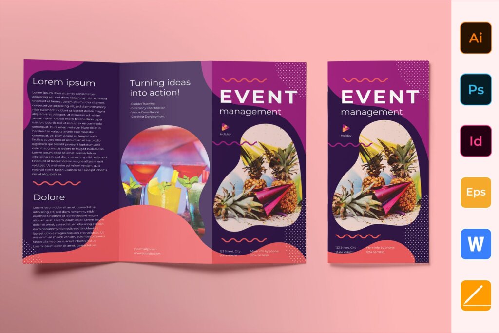 活动管理手册三折页模板素材Event Management Brochure Trifold