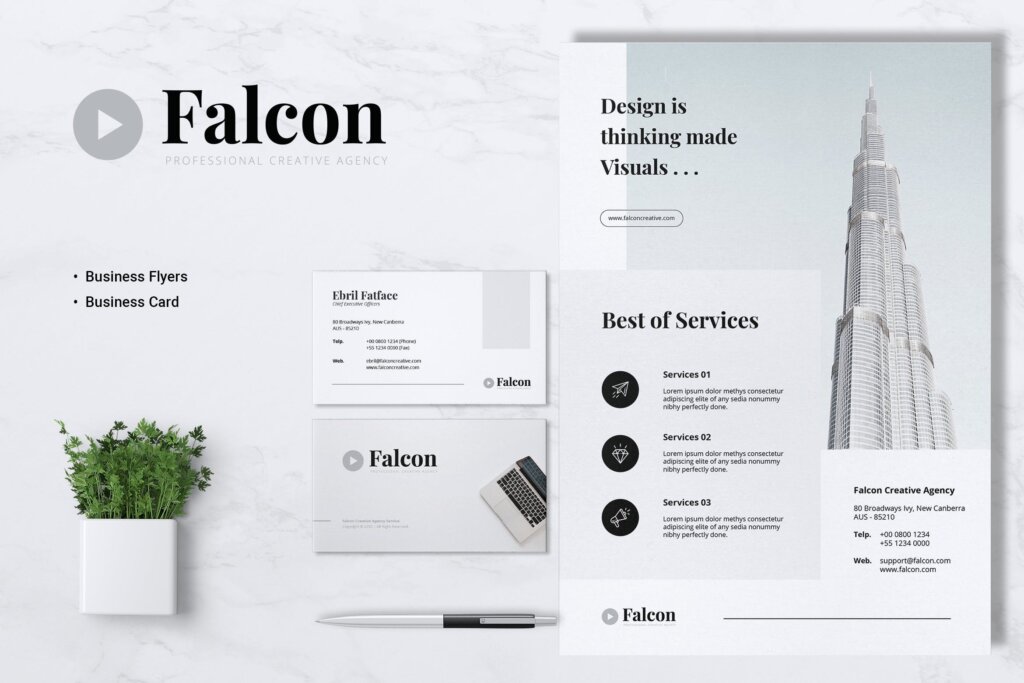 创意机构传单名片模板素材下载FALCON Creative Agency Flyer Business Card