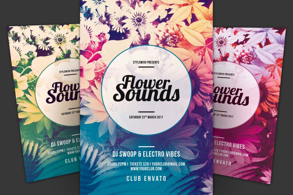 活动派对传单海报模板素材下载Flower Sounds Flyer