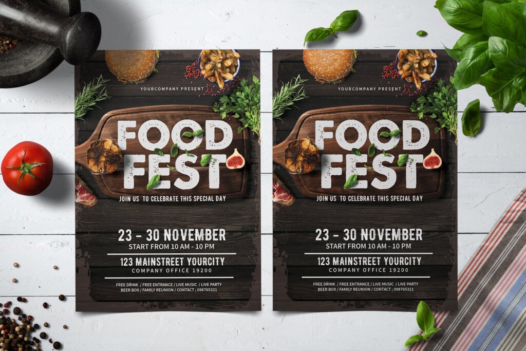 黑色主题风格美食餐饮品牌传单海报模板Food Fest Flyer HZ4B7Z