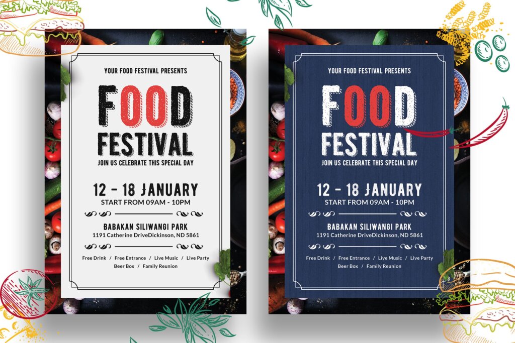 简约文艺美食节传单模板素材下载Food Festival Flyer 01