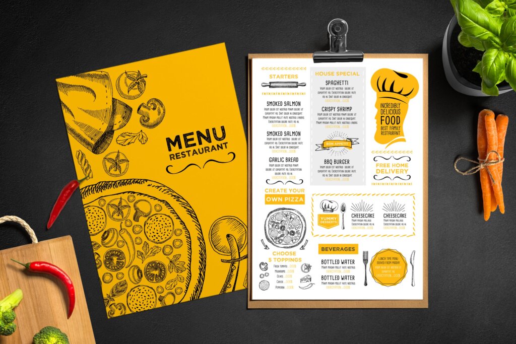 有机食物菜单餐厅印刷品模版传单折页模版素材下载Food Menu Restaurant