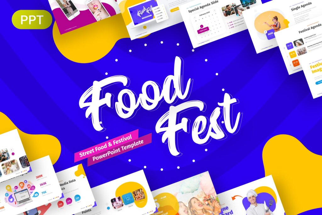 美食甜点新产品介绍幻灯片PPT模版FoodFest Creative Festival Presentation Template