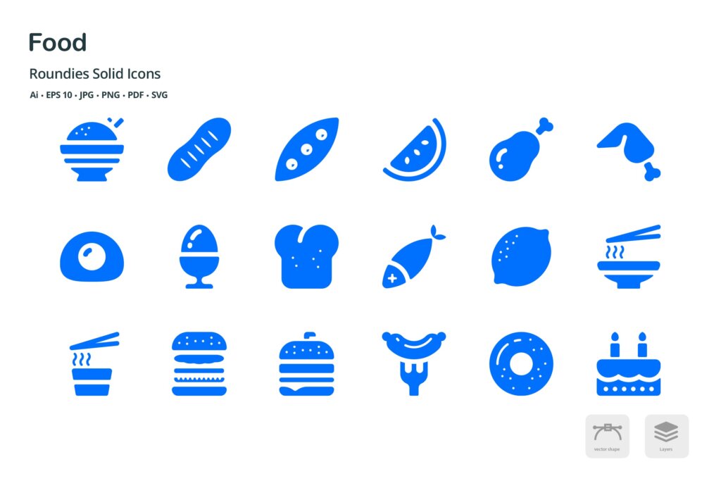 食品和饮料系列图标文件下载素材Foods and Beverages Roundies Solid Glyph Icons插图