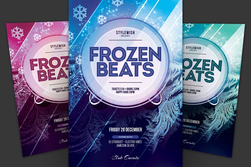 渐变风格海报传单模版素材下载Frozen Beats Flyer