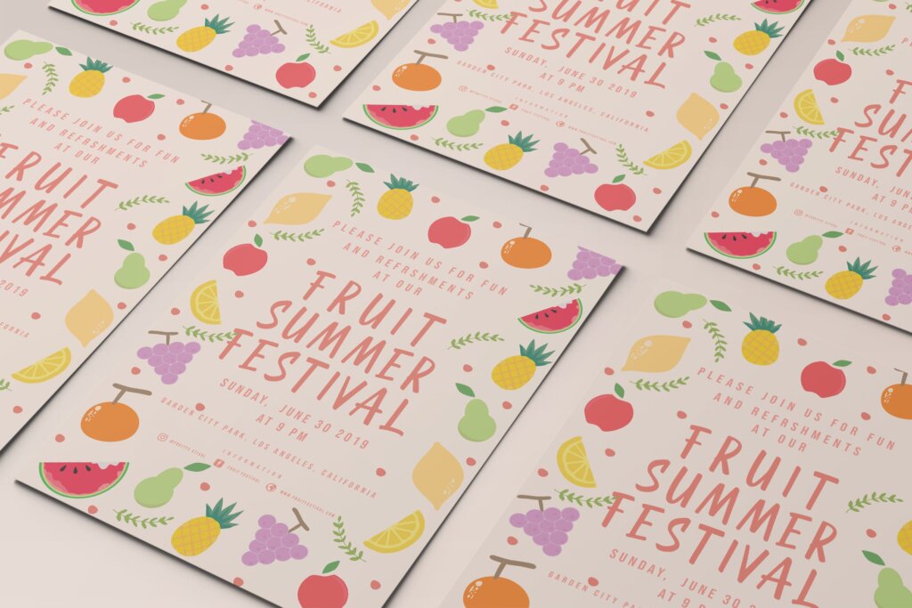 有机水果促销海报传单模版素材下载Fruit Summer Festival Flyer