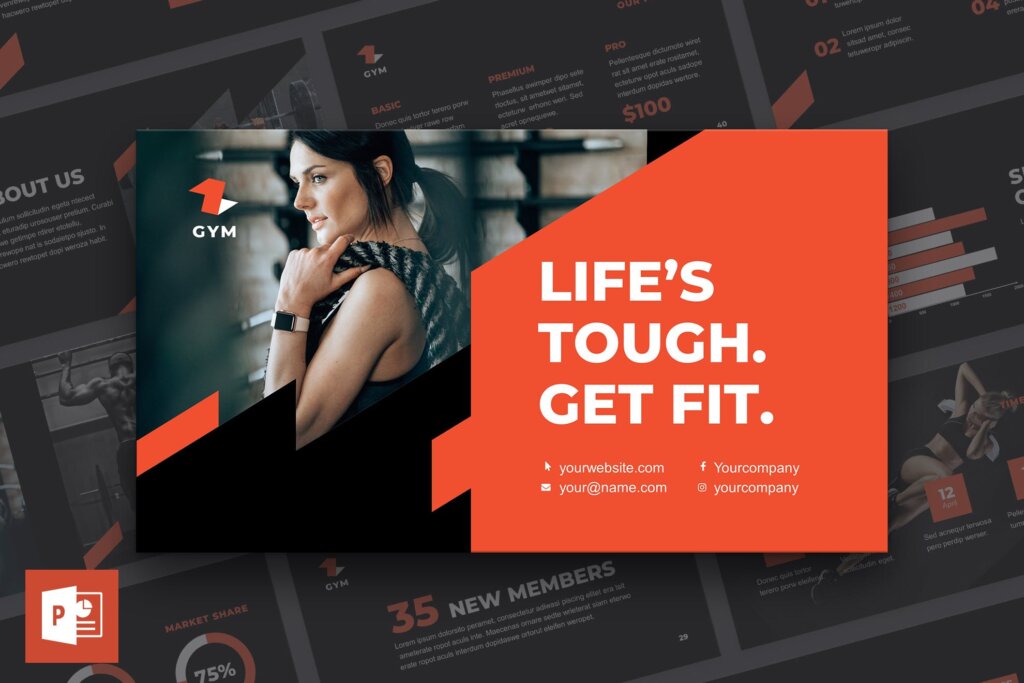运动健身概念主题幻灯片宣讲模板素材Gym PowerPoint Presentation Template插图