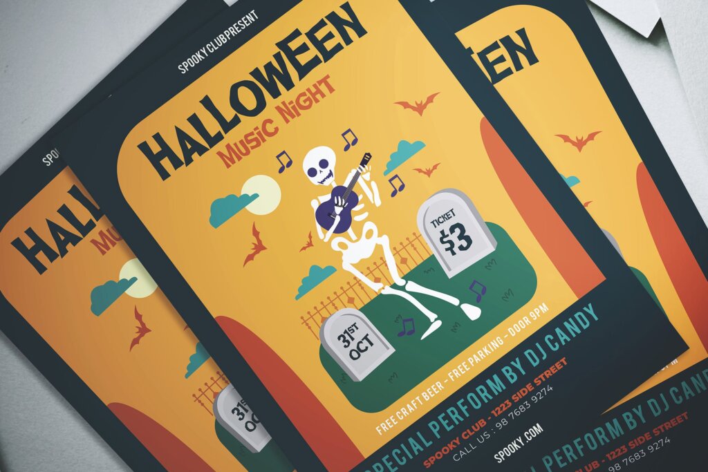 万圣节音乐之夜活动派对宣传单海报模板 Halloween Music Night Flyer