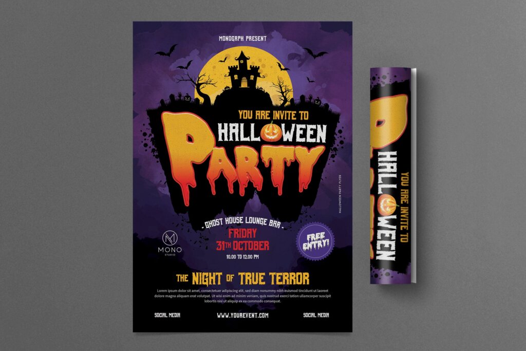 创意海报万圣节的传单海报模板Halloween Party Flyer HY7K9WP