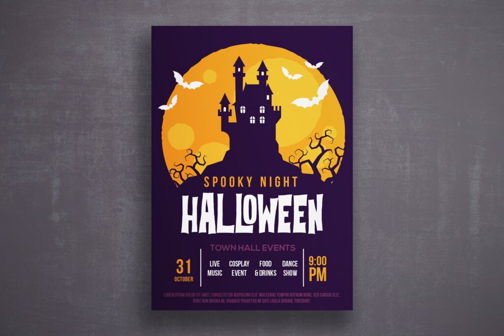 万圣节恐怖夜活动派对传单海报模板素材下载Halloween flyer template 5RH6EQ3插图