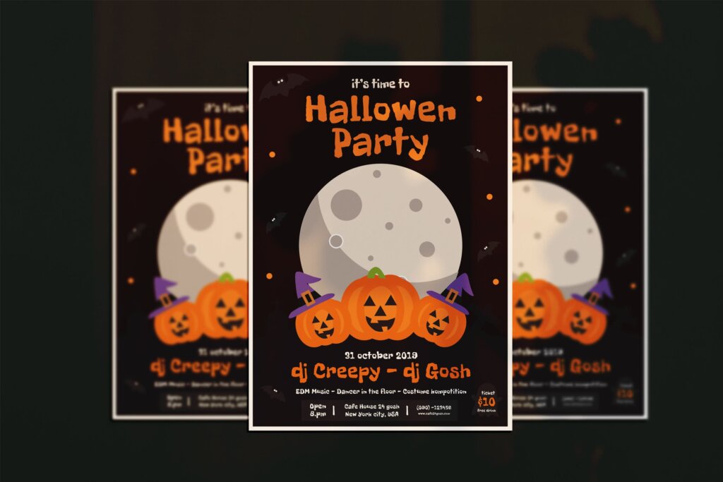 万圣节狂欢夜活动派对海报传单模板Hallowen party flyer