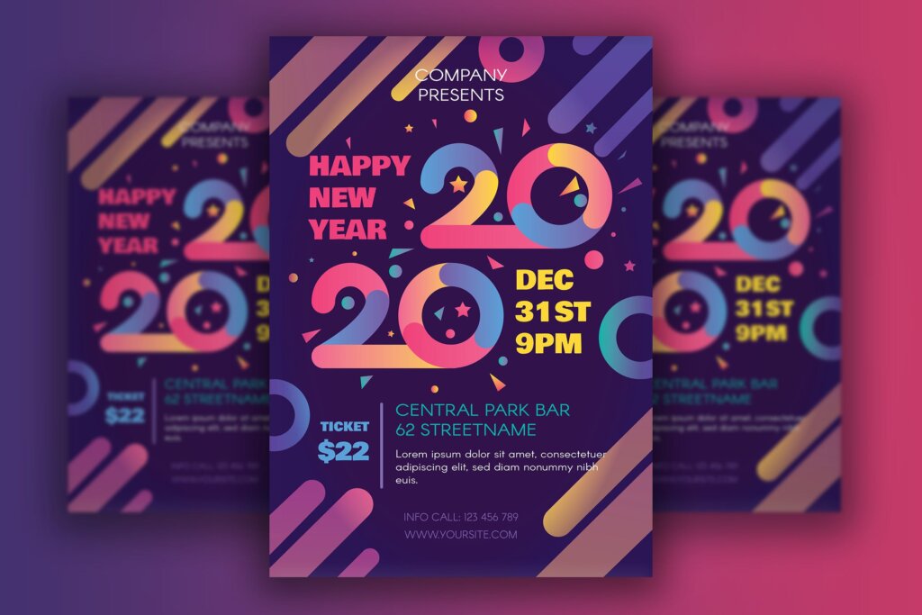 精致渐变风格新年传单海报模板素材Happy 2020 New Year Poster 227ZM92