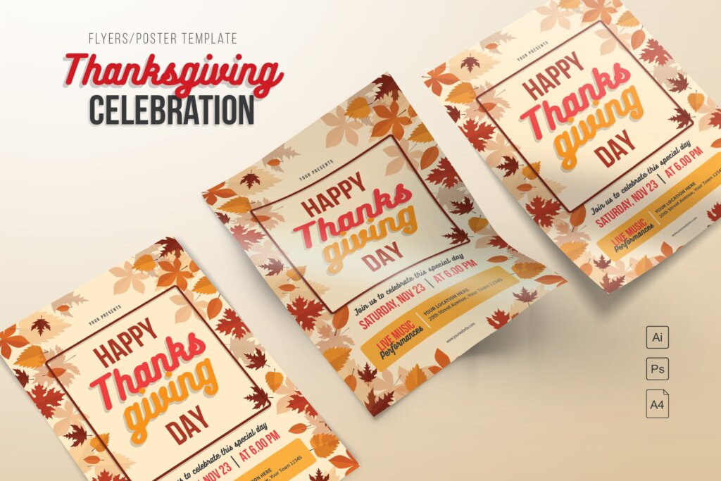 秋季感恩节快乐传单海报模板素材下载Happy Thanksgiving Day Flyers