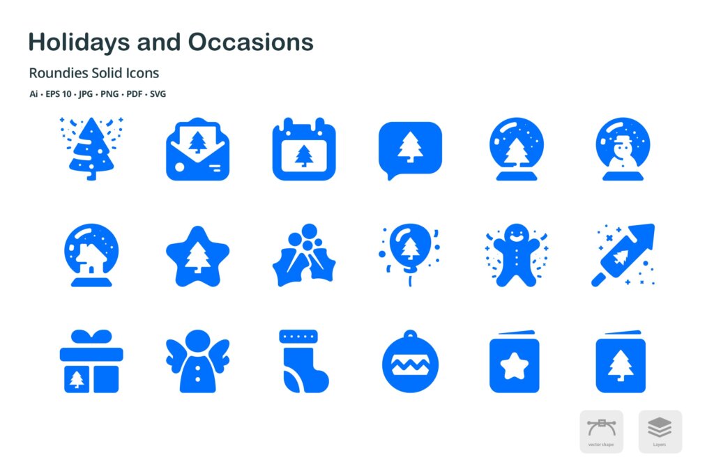 节日圣诞节场合剪影图标源文件下载Holidays and Occasions Roundies Solid Glyph Icons