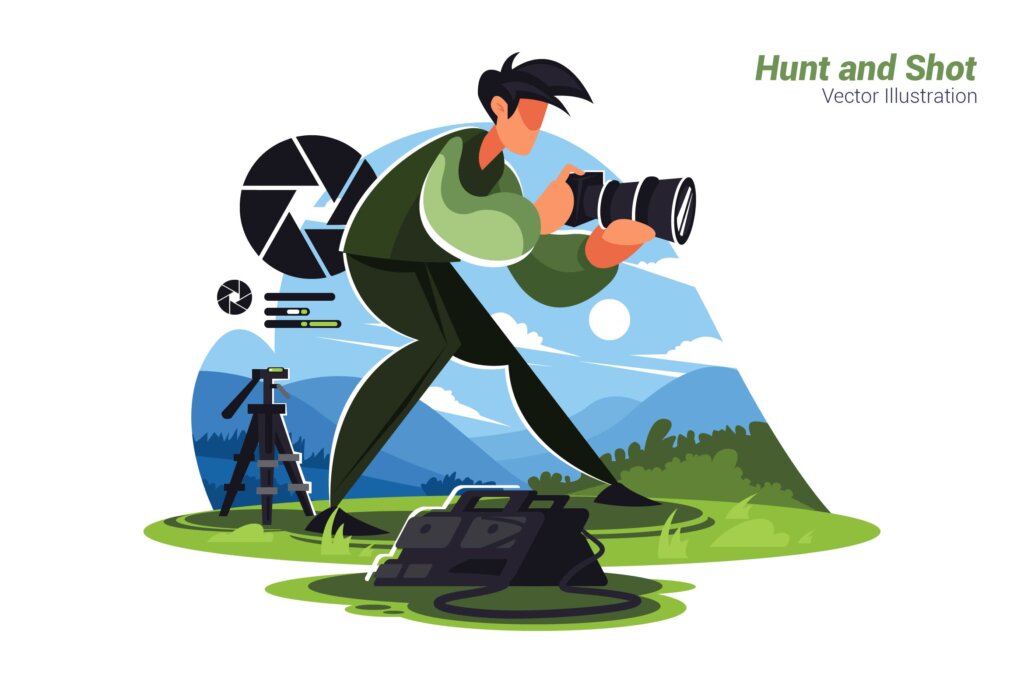 户外摄影矢量场景插图素材模版下载Hunt and Shot Vector Illustration