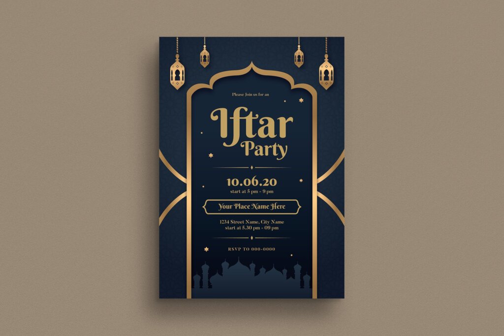 黑色祈祷佛教海报传单模版素材下载Iftar Party Invitation Flyer