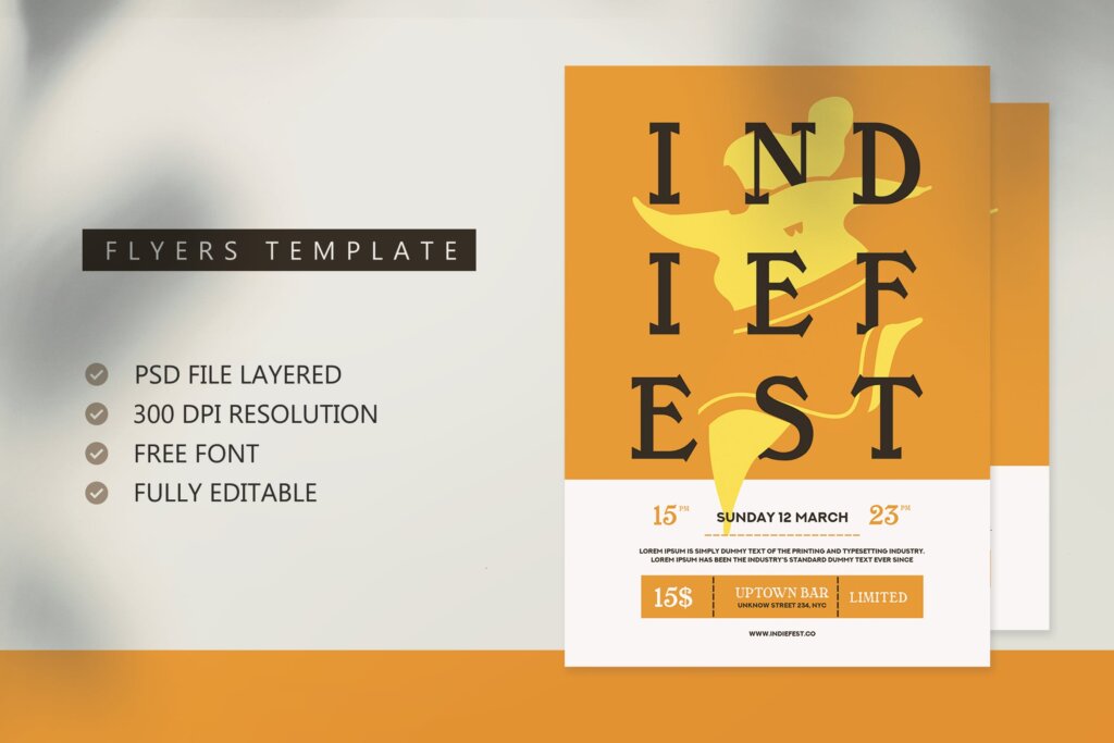 解决方案/促销海报传单模板素材下载Indie Fest Flyer Template M4T85GP