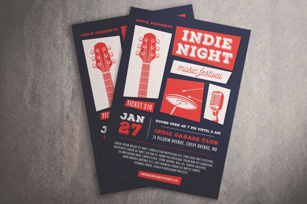 独立之夜音乐海报宣传演唱会节传单海报模板素材下载Indie Night Music Festival Flyer