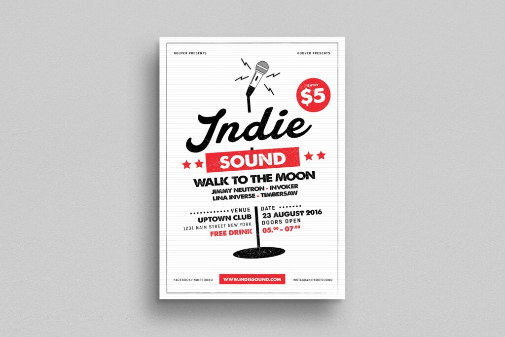 精致创意简约音乐演唱会传单海报模板素材Indie Sound Flyer