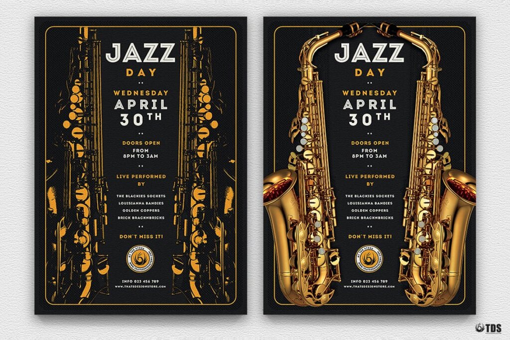 爵士音乐海报传单素材模板Jazz Day Flyer Template V2