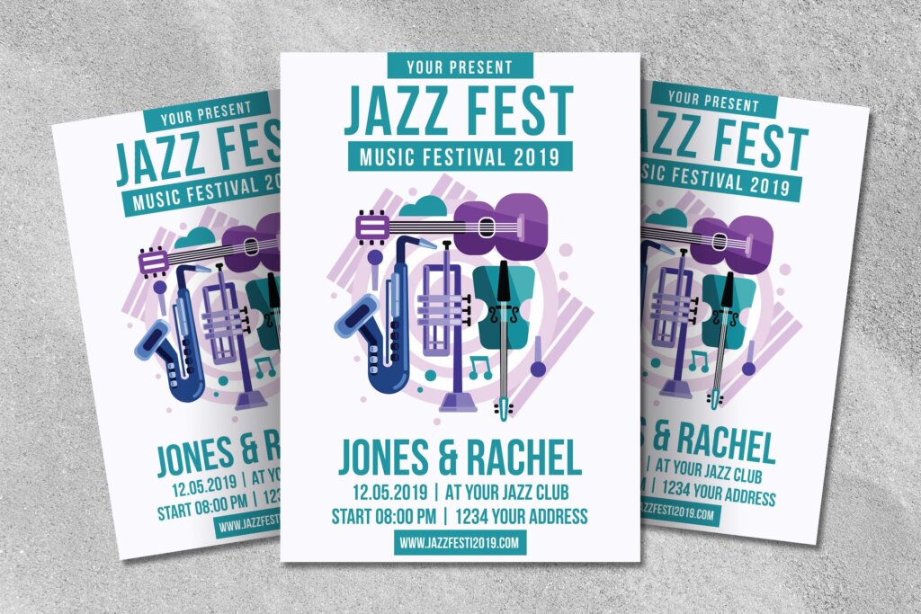 现代音乐插画爵士音乐节传单海报模板Jazz Fest Flyer Template