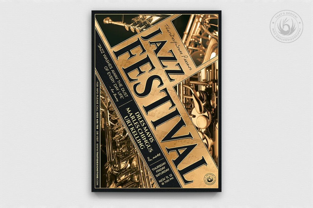 高端精致爵士音乐节传单海报模板Jazz Festival Flyer Template V1