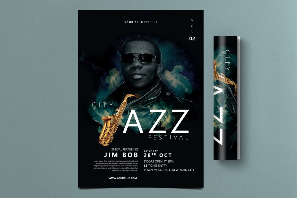 黑色主题风格城市爵士音乐节宣传单海报传单TVMGAV