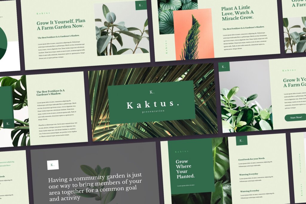 环保概念主题园林规划年度报告幻灯片PPT模版Kaktus Elegant Google Slides