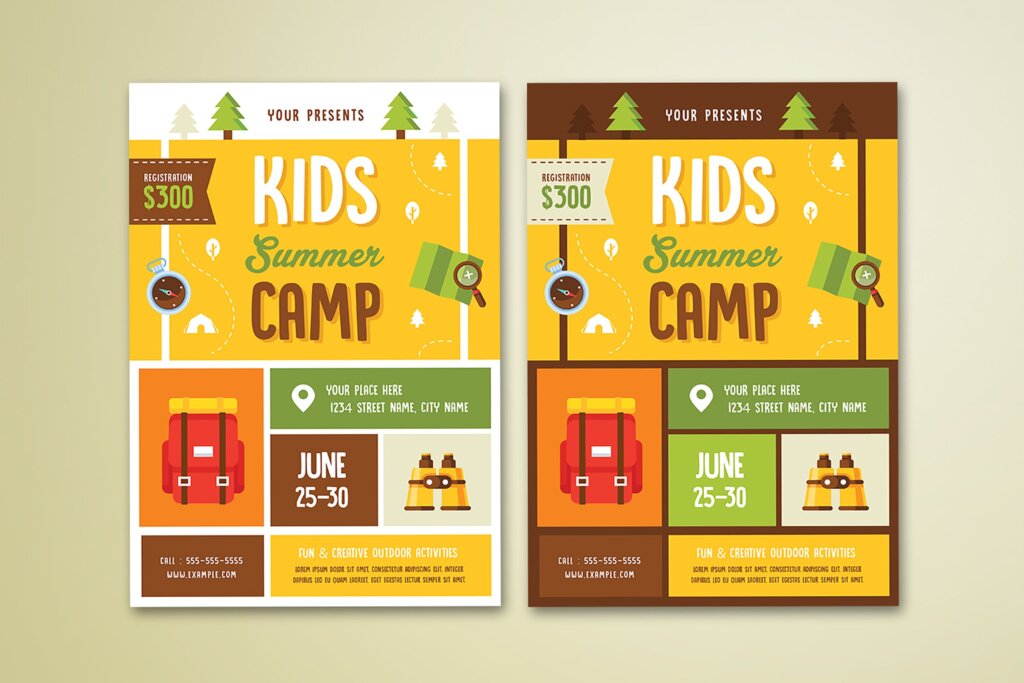儿童夏令营矢量插画宣传单海报模版素材下载4HC2EP