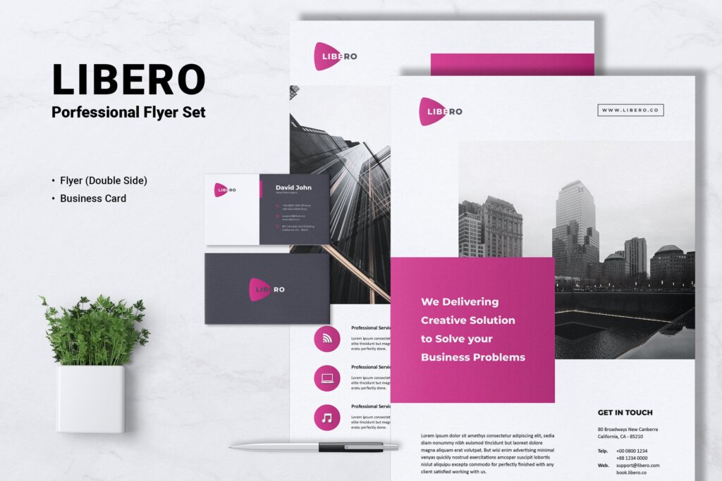 自由创意机构传单和名片模板素材下载LIBERO Creative Agency Flyer Business Card