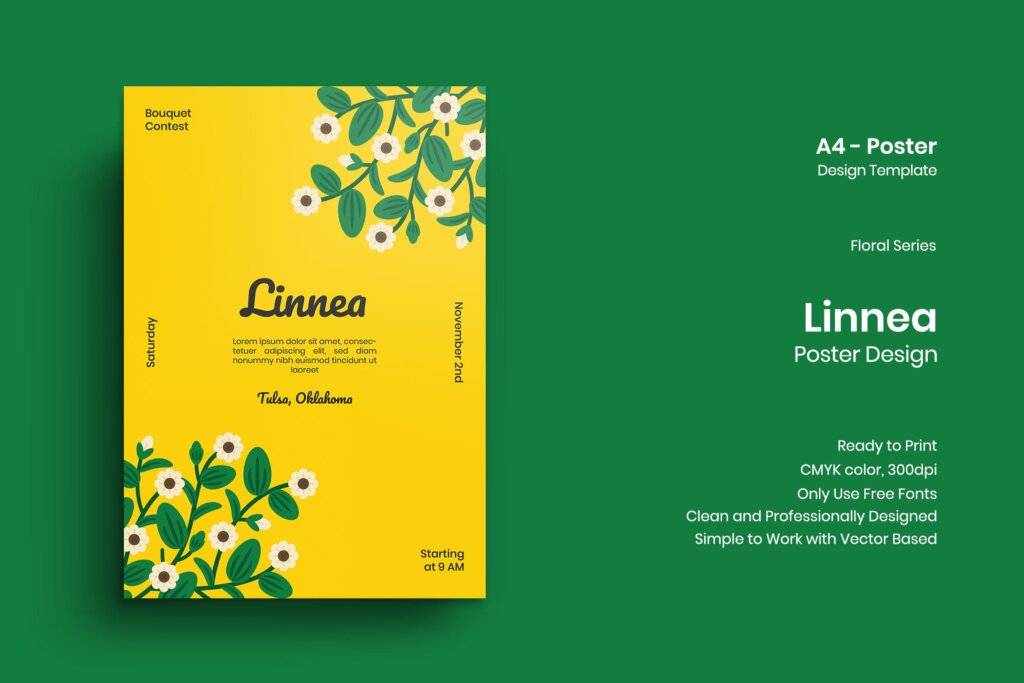 大型艺术花卉展览海报传单模板素材下载Linnea Poster Design