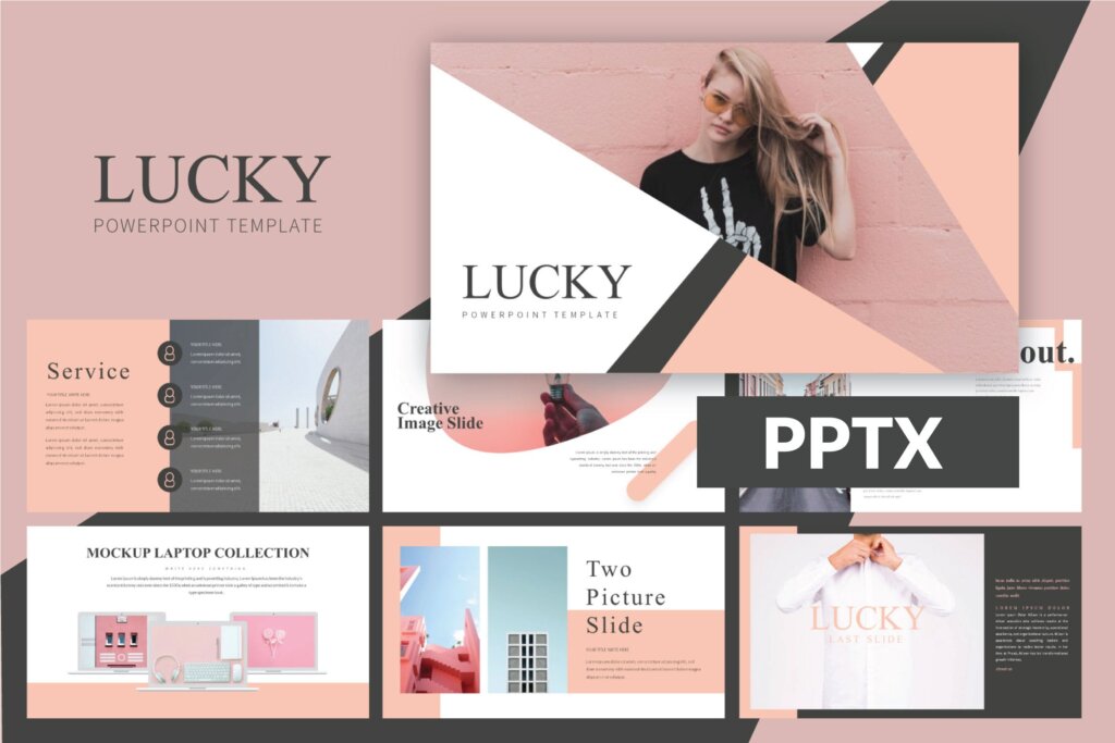 女性时尚品牌产品介绍数据幻灯片ppt模版Lucky Powerpoint Template LS