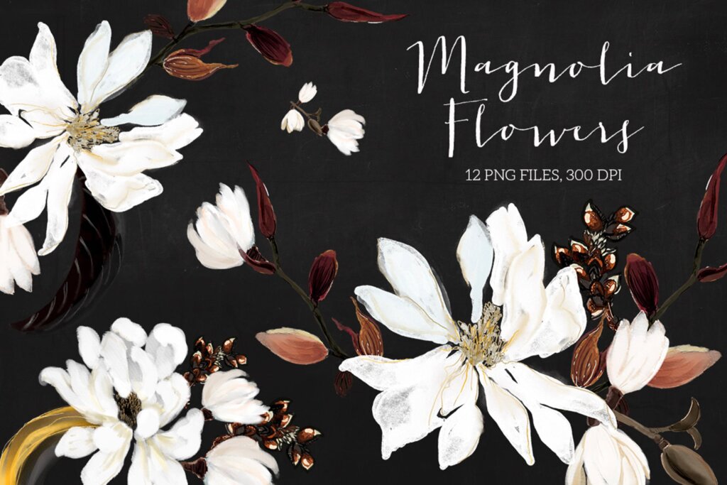 木兰花手工剪纸装饰图案纹理/婚礼邀请函装饰图案纹理素材Magnolia Flowers FXPVTG