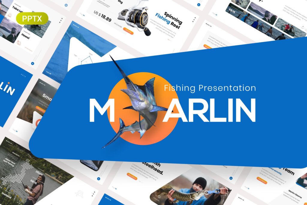 远洋渔业市场调研报告幻灯片PPT模版Marlin Fishing Presentation PowerPoint Template
