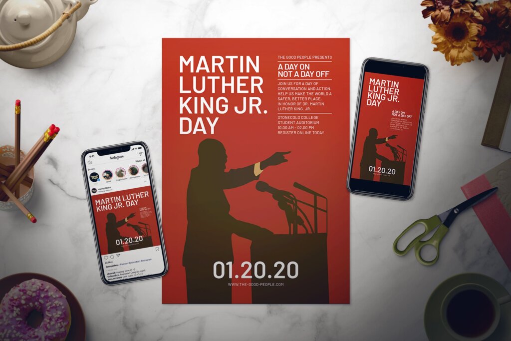 红色演讲宣讲会海报传单模板素材下载Martin Luther King Jr Day Flyer Set