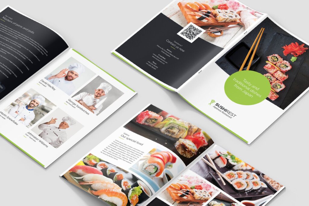 海鲜料理自助餐菜单折页模板素材下载Mini Brochure Sushi Restaurant A5