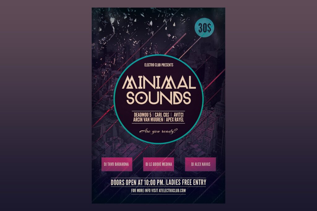极简风格声音音乐会海报宣传单模板素材下载Minimal Sounds Flyer Poster