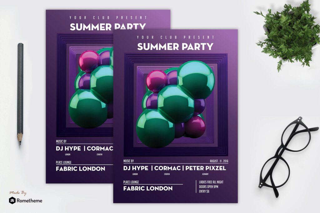 夏季音乐活动派对传单海报模版素材下载Minimal Summer Party Flyer vol.2 MR