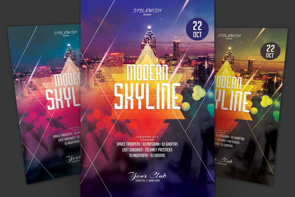 夏季音乐海报主题模版素材下载Modern Skyline Flyer