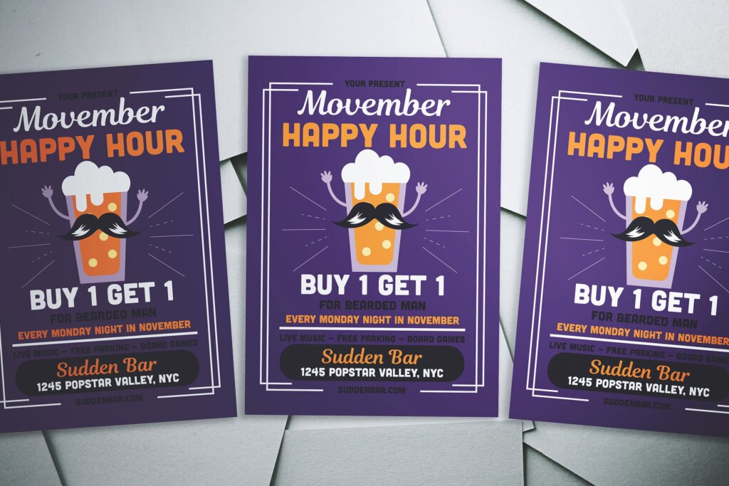 文艺搞怪啤酒节创意海报传单模板素材Movember Flyer