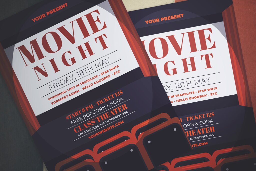 电影节创意海报传单模板素材下载Movie Night Flyer