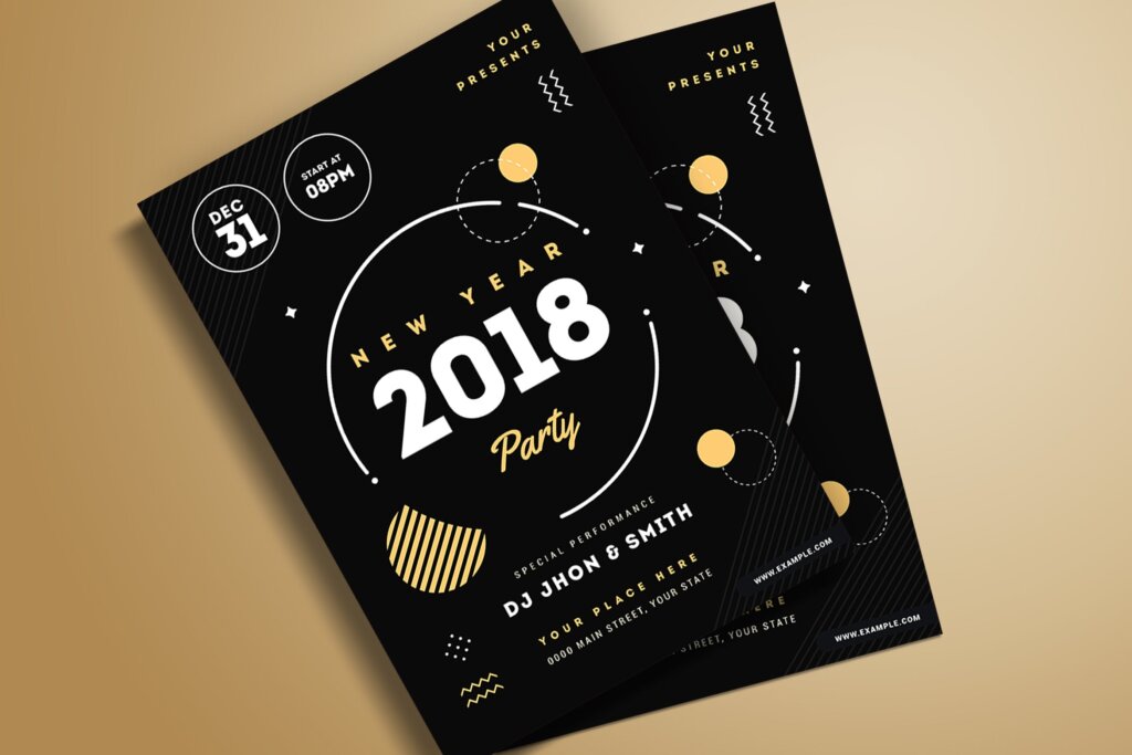 简约线条构图新年海报传单模板素材New Year Party Flyer J9KP5U