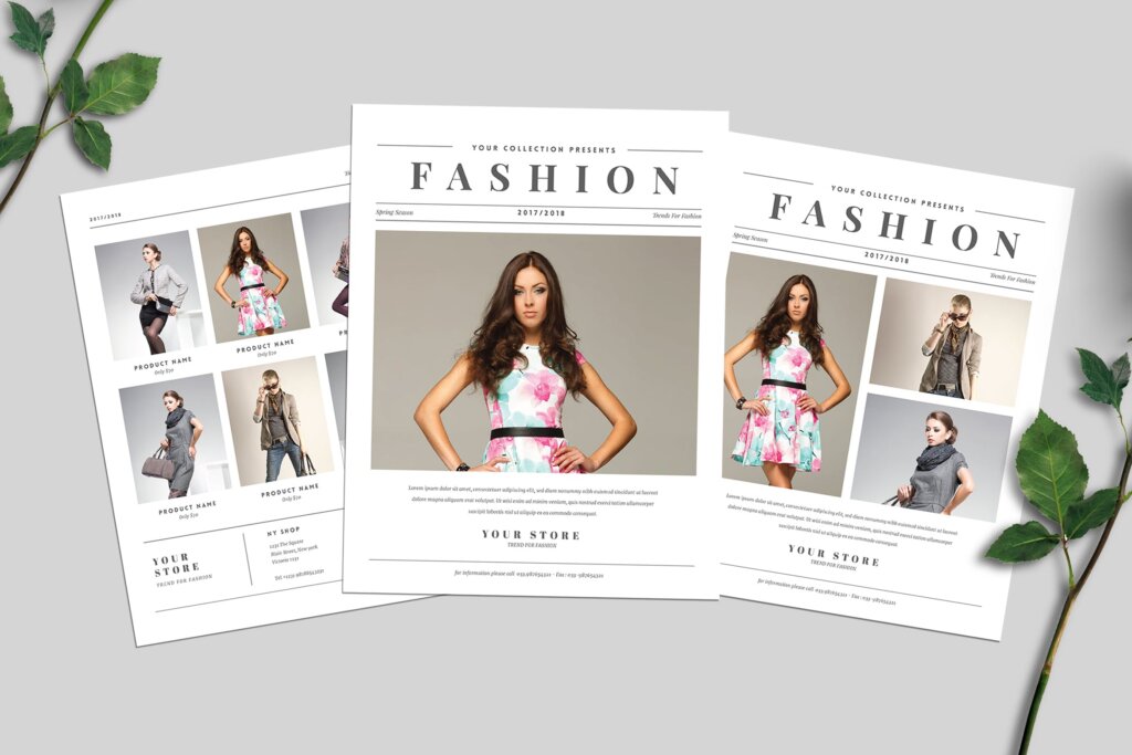 新时尚女性服装海报传单模版素材下载Newspaper Style Fashion Flyer插图