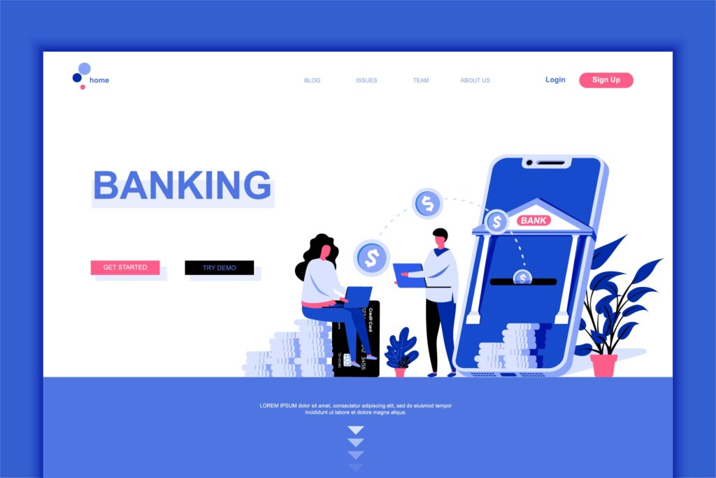 电子银行网上商业银行平面设计网站Online Banking Flat Landing Page Template插图