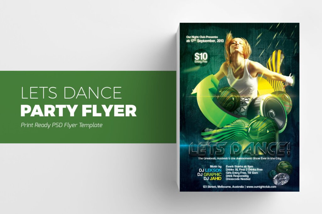 音乐会传单海报模板素材下载Party Flyer Lets Dance