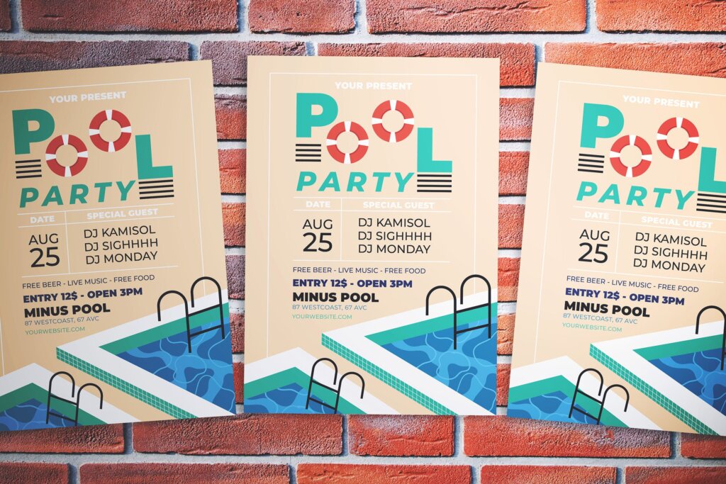 泳池海滩派对活动传单海报模板素材下载节日庆祝活动JB329PH