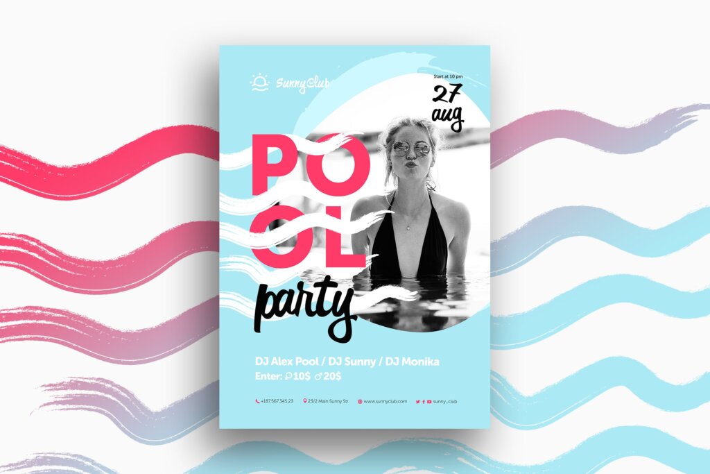 夏季泳池活动派对传单海报模板素材下载Pool party poster