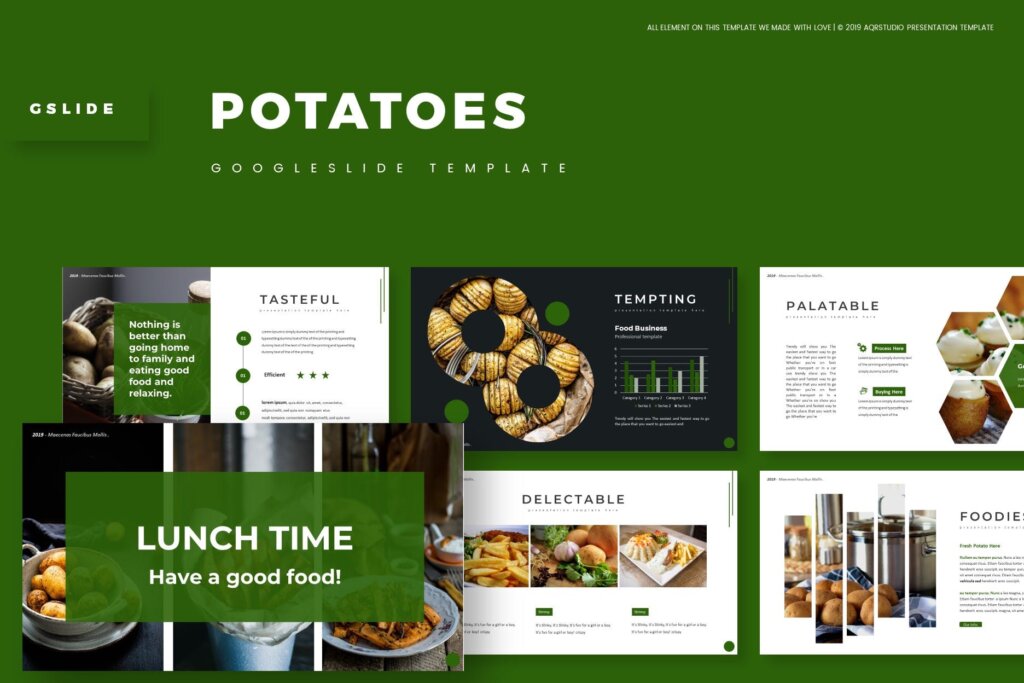 美食餐饮料理市场调研报告幻灯片PPT模版Potatoes Google Slides Template